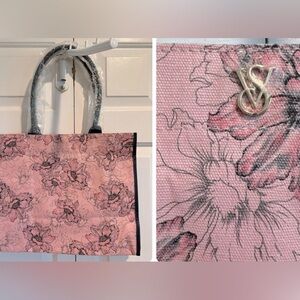 Victoria’s Secret💖NWT Elegant Pink Floral Canvas Tote with Black Handles